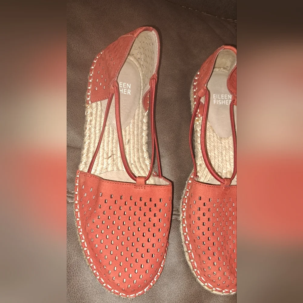 Eileen Fisher Lee 2 Slip On Espadrille  Rusty Red Jute Shoes Summer Fun City 8.5